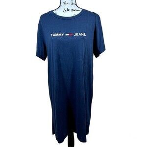 Tommy Hilfiger blue shirt dress short sleeve relaxed fit dress size M academia